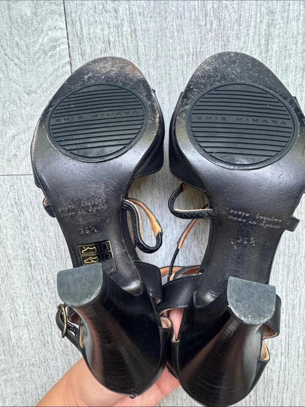 Chie Mihara Black Leather Strappy High Heel Sandals size 6.5